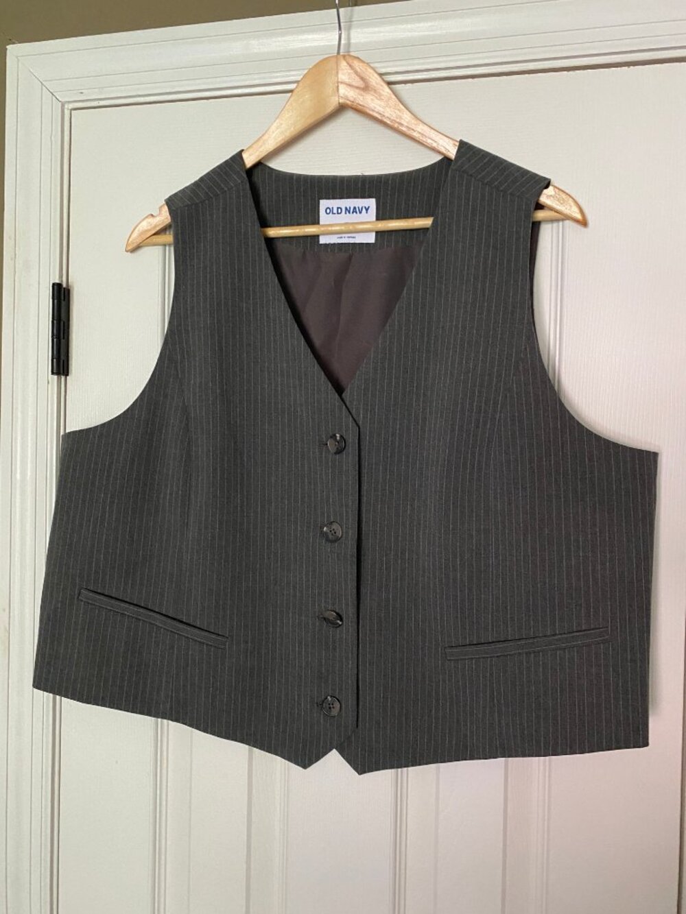 Old Navy - Gray Pinstripe Button Front Vest - Women's Size XL - Office Chic